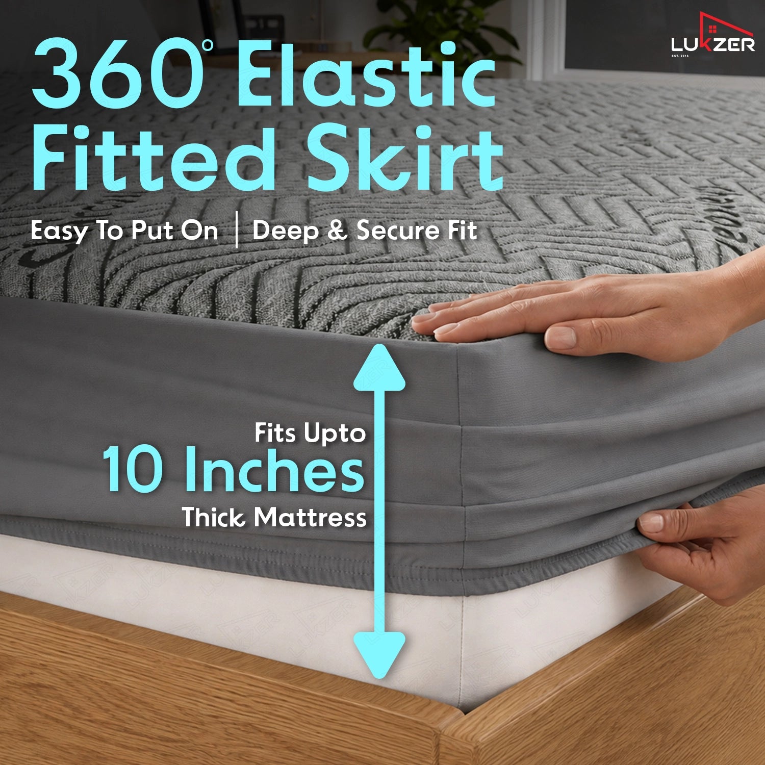 Lukzer 100% Waterproof Charcoal Fabric Mattress Protector/Mattress Cover / Queen Size - (75" x 60" Inches) - (6.3 x 5 ft)