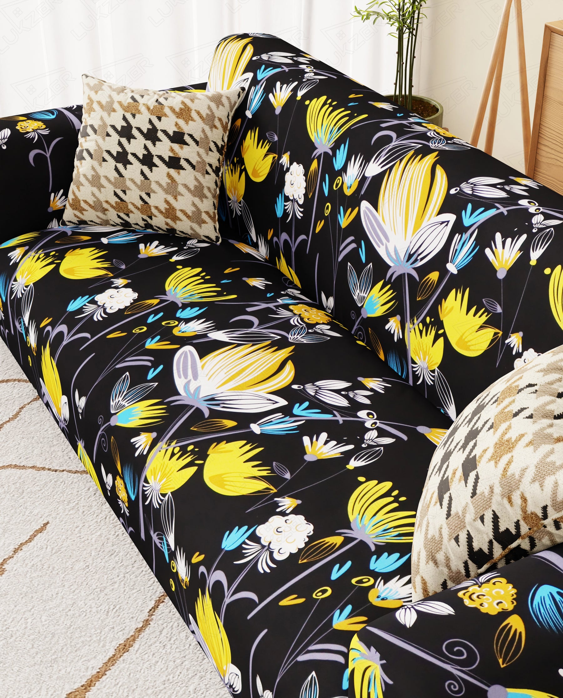 Lukzer Polyester Sofa Cover Yellow Lotus (SC-019-01)