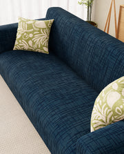 Lukzer Pastel Shades Textured Sofa Cover - Marine Blue Tangled Lines (SC-124-01)