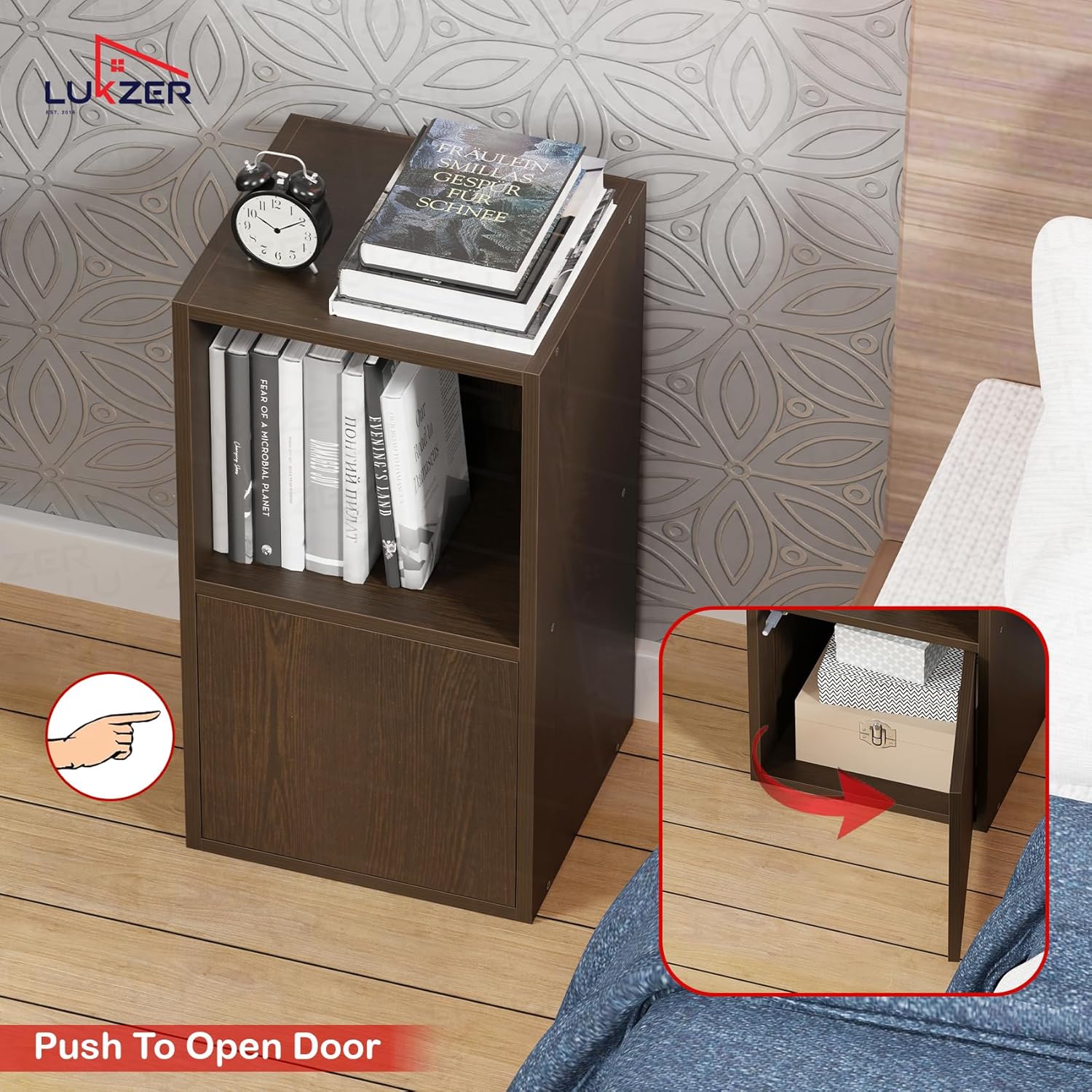Lukzer Engineered Wood 2 Layer Storage Cabinet with Open Display Rack (MR-021/Wenge)