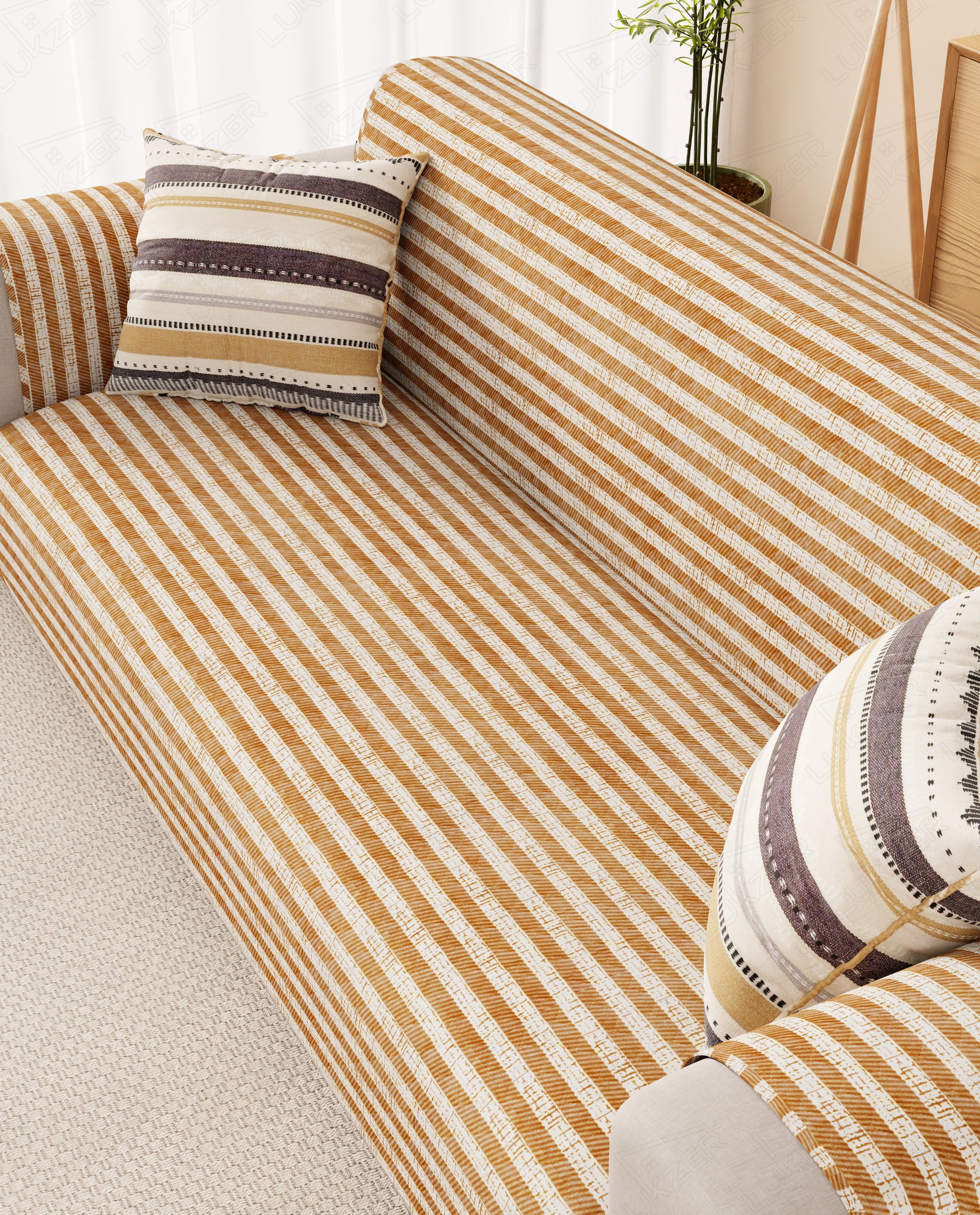 Lukzer Reversible Quilted Sofa Mat with Arms Optical Stripe (SC-184-01/A)