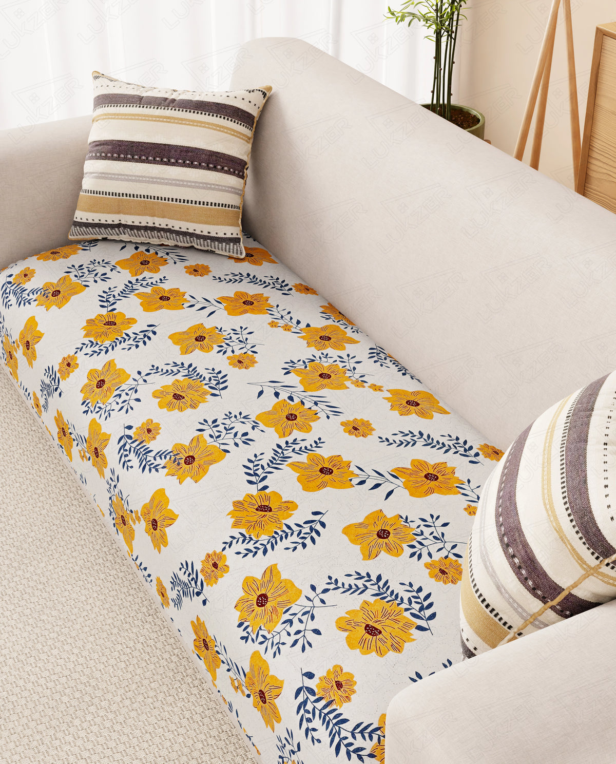 Lukzer Quilted Reversible Brick Bloom Sofa Mat with WaveEdge Ultrasonic Cut (ONLY SEAT COVER) - SC-201-01WE