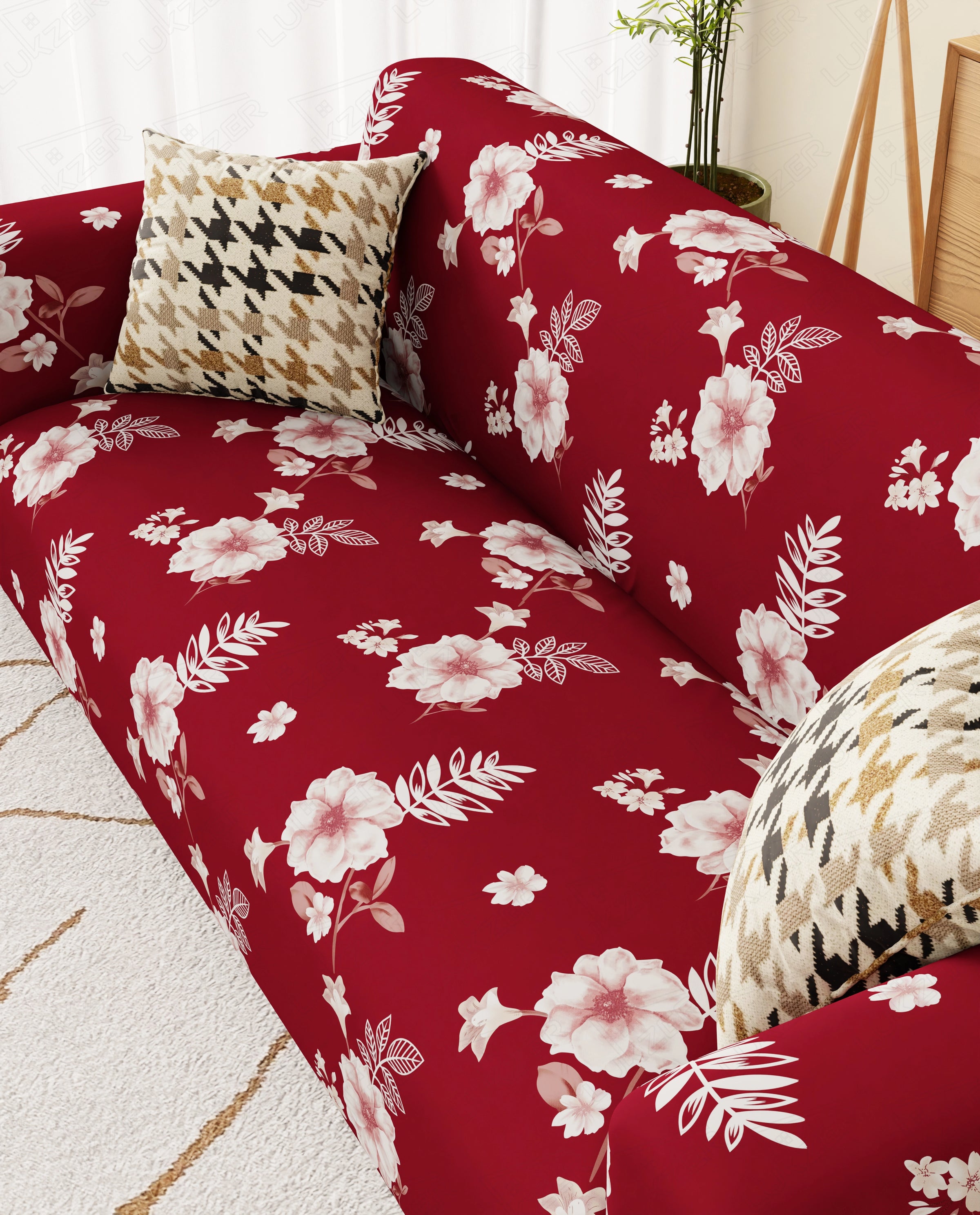 Lukzer Polyester Sofa Cover Red Flower (SC-014-01)