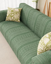 Lukzer Pastel Shades Textured Sofa Cover - Green Zigzag (SC-076-01)