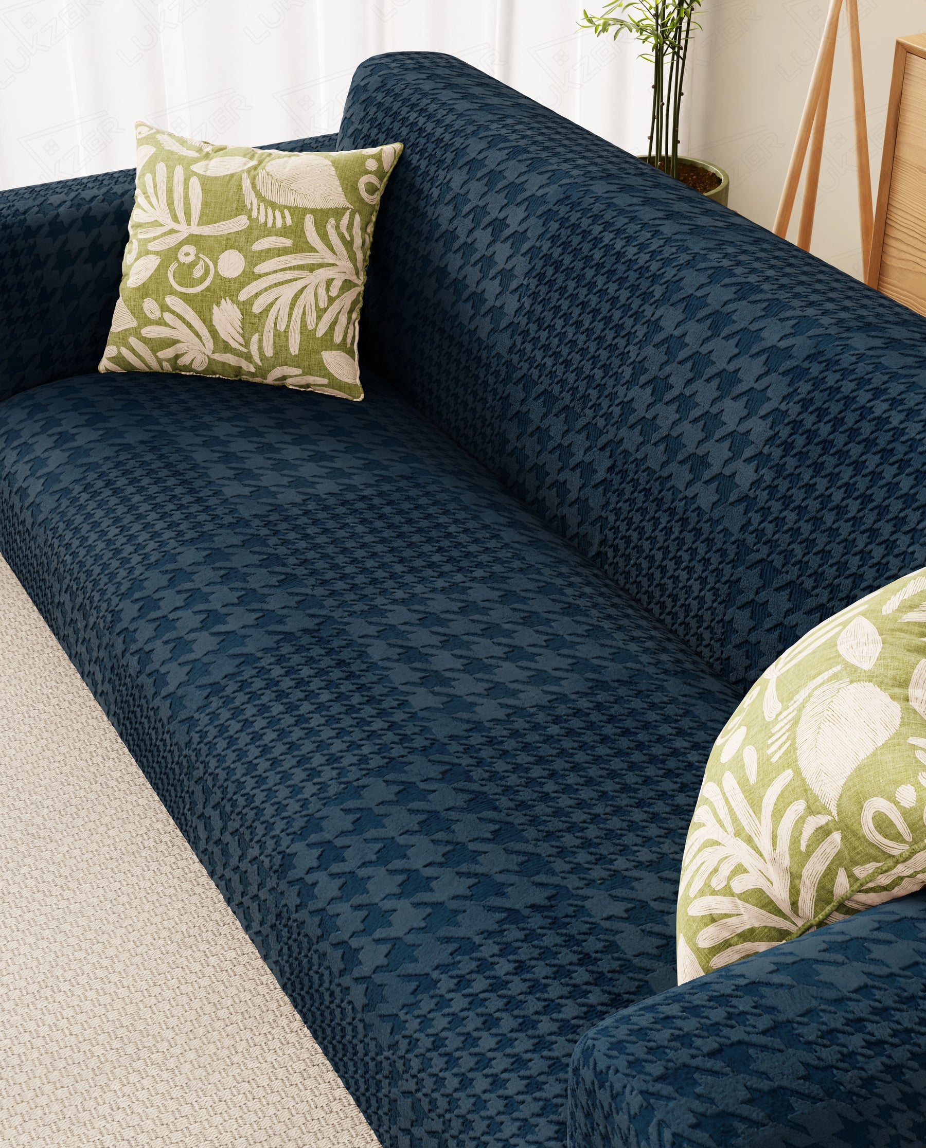 Lukzer Pastel Shades Textured Sofa Cover - Marine Blue Square Knit (SC-180-01)