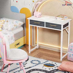 Lukzer Metal Frame & Engineered Wood Office & Study Computer Desk with Drawer (STM-006/White & White)