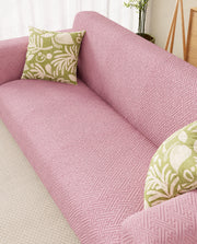 Lukzer Pastel Shades Textured Sofa Cover Pink Grid Maze (SC-108-01)