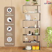 Lukzer 6-Layer S-Shaped Ladder Engineered Wood Open Bookshelf Rack (MR-002, Black)