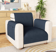 Lukzer Quilted Stipple Blue Sofa Cover Mat with Storage Side Pocket | 350 GSM Polyester Blend Full Coverage with Arms & Back Belt | Machine Washable Sofa Runner.