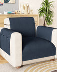 Lukzer Quilted Stipple Blue Sofa Cover Mat with Storage Side Pocket | 350 GSM Polyester Blend Full Coverage with Arms & Back Belt | Machine Washable Sofa Runner.