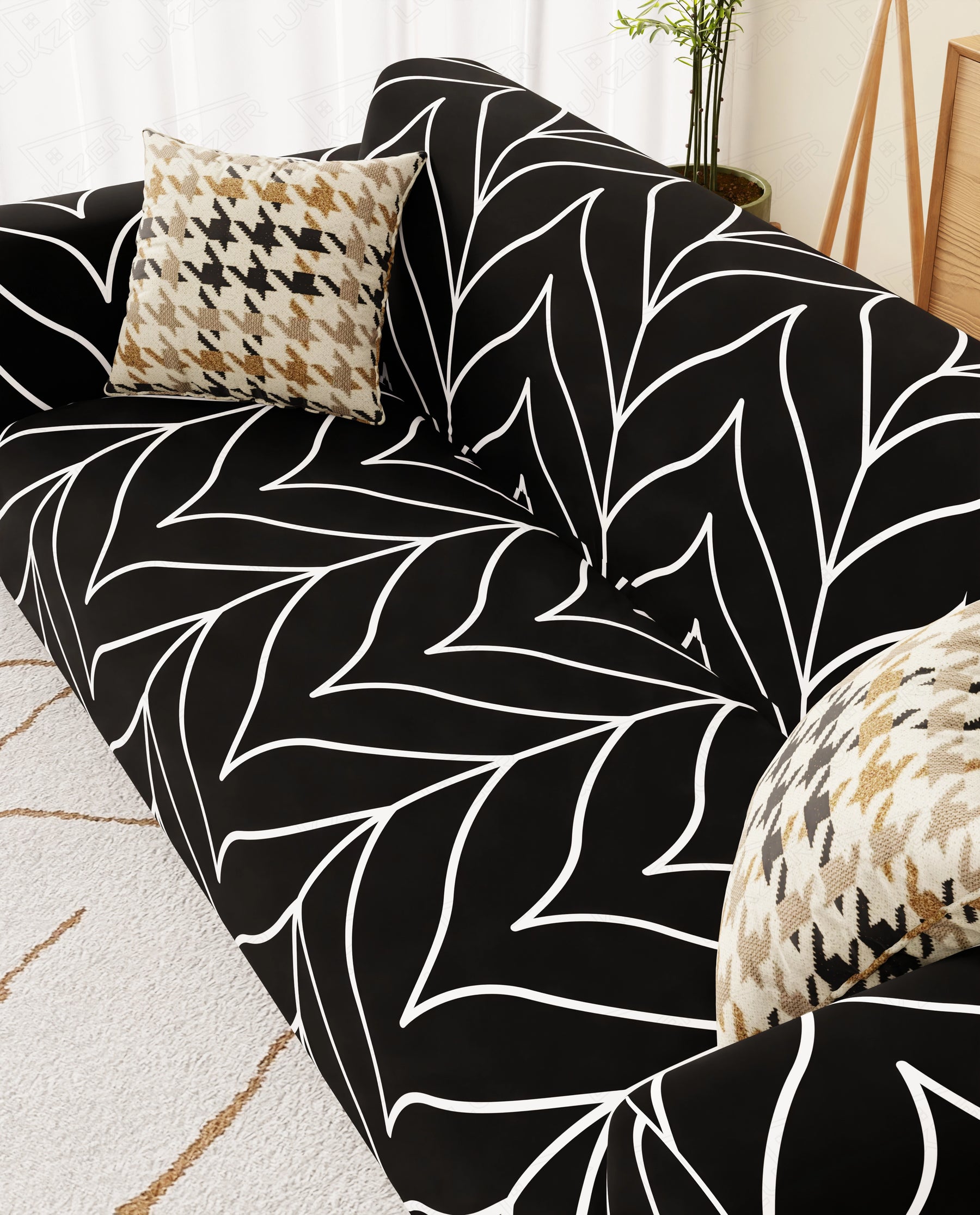 Lukzer Polyester Sofa Cover Black Stripe (SC-027-01)
