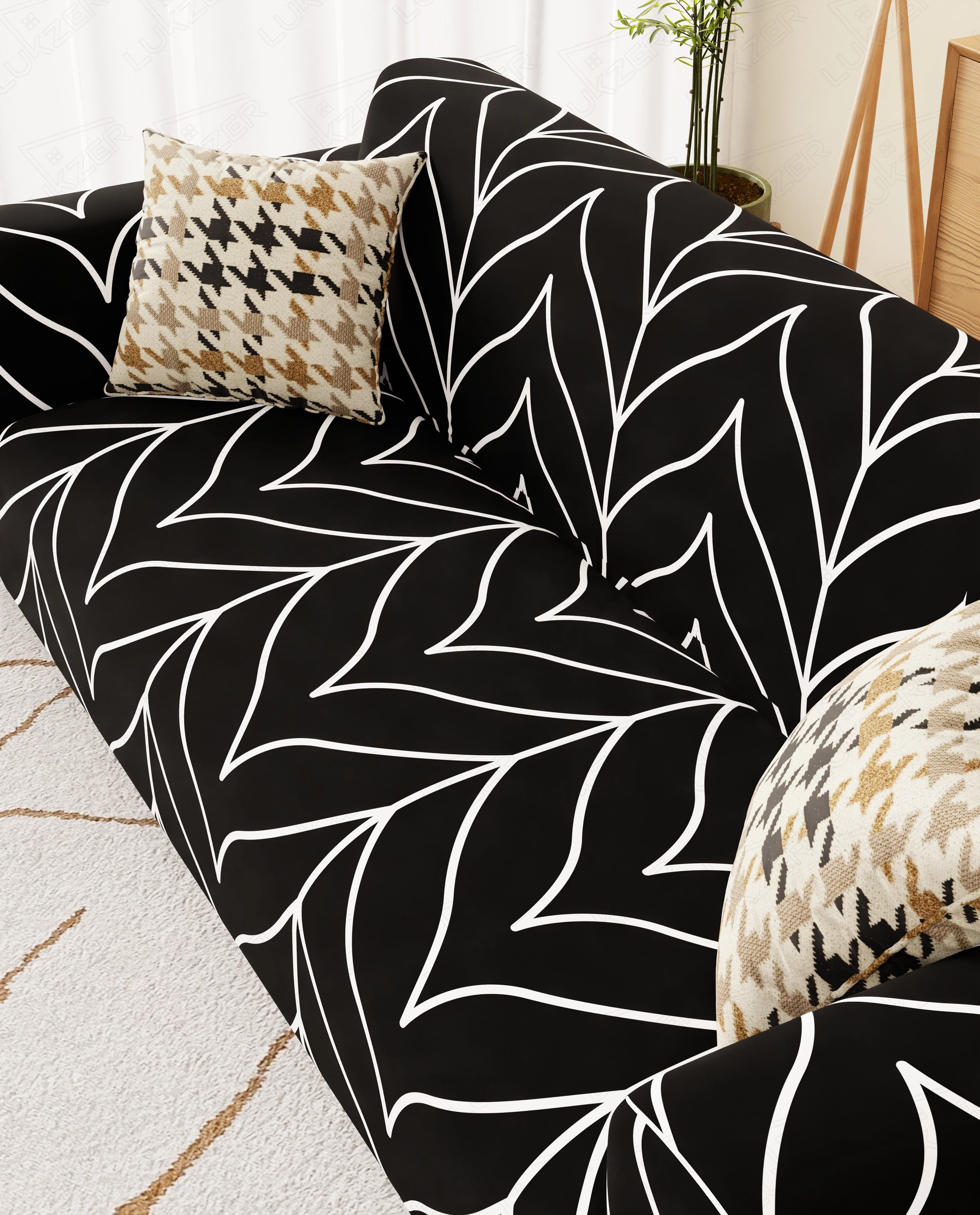 Lukzer Polyester Sofa Cover Black Stripe (SC-027-01)