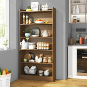 Lukzer 6-Layer Engineered Wood Bookshelf & Open Display Rack – Multi-Purpose Organizer (White, Light Oak & Oak Brown) | MR-007, 136x24x71cm