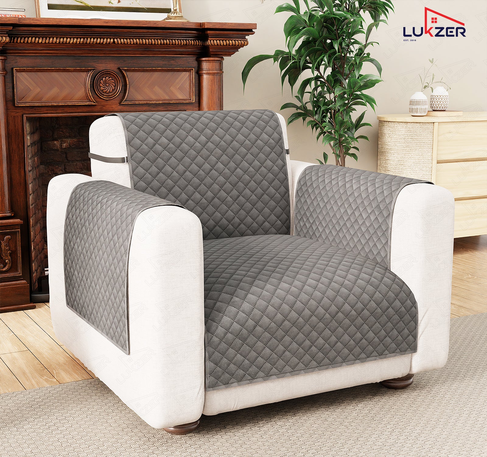 Lukzer Quilted Velvet Sofa Mat | 200 GSM Soft Washable &amp; Removable Couch Protector | Anti-Slip Elastic Strap Cover for Living Room, Pet &amp; Spill Protection
