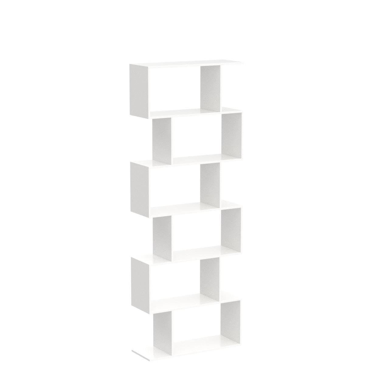 Lukzer 6-Layer S-Shaped Ladder Engineered Wood Open Bookshelf Rack (MR-002, White)