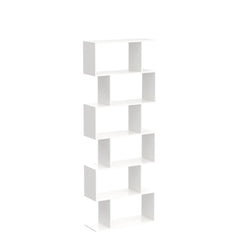Lukzer 6-Layer S-Shaped Ladder Engineered Wood Open Bookshelf Rack (MR-002, White)