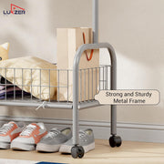 Lukzer Heavy-Duty Portable Metal Clothes Rack with Single Rod & Bottom Shelf (MGR-001/Grey)