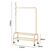 Lukzer Single Pole Portable Metal Garment Rack with 2 Bottom Shelves (MGR-008/Gold)