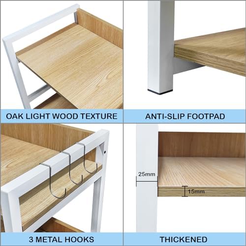 Lukzer 2-Tier Multipurpose Metal & Wood Kitchen Storage Rack (MKR-002/Oak Light with White)