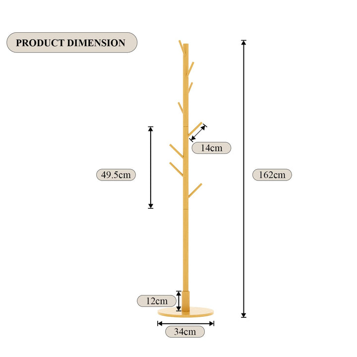 Lukzer 8-Hook Bamboo Coat Stand with Round Base (CH-492)