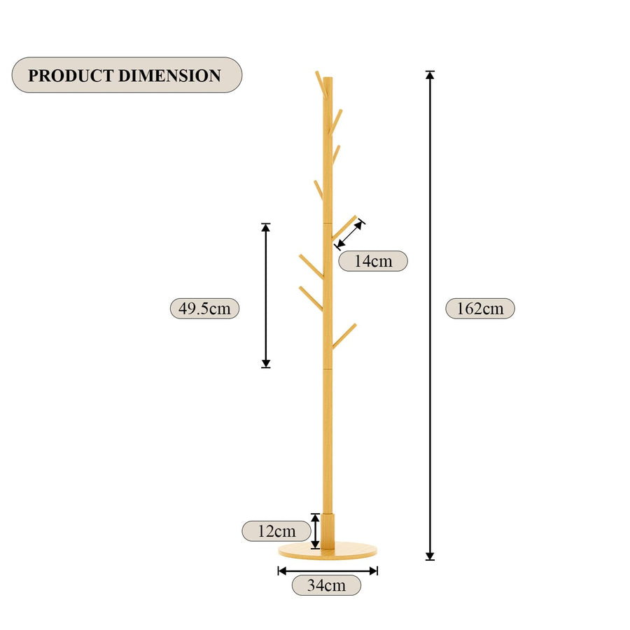 Lukzer 8-Hook Bamboo Coat Stand with Round Base (CH-492)