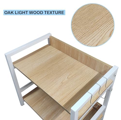 Lukzer 2-Tier Multipurpose Metal & Wood Kitchen Storage Rack (MKR-002/Oak Light with White)
