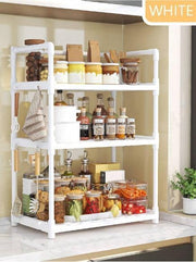 Lukzer Modular Kitchen Storage Rack Plastic & Metal Organizer (3-Tier/PMR-004/White)