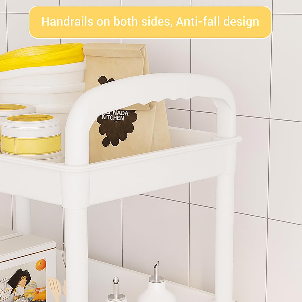 Lukzer 3-Tier Plastic Movable Kitchen Organizer with Cutlery Holder & Hooks (PMR-009/White)