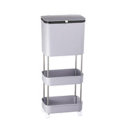 Lukzer 3-Tier Rolling Utility Cart with Trash Bin | Slim Plastic & Steel Organizer (PMR-007/Grey)