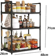 Lukzer Modular Kitchen Storage Rack Plastic & Metal Organizer (3-Tier/PMR-004/Black)