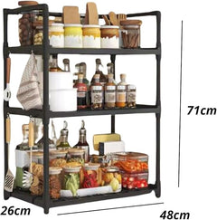 Lukzer Modular Kitchen Storage Rack Plastic & Metal Organizer (3-Tier/PMR-004/Black)