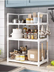 Lukzer Modular Kitchen Storage Rack Plastic & Metal Organizer (3-Tier/PMR-004/White)