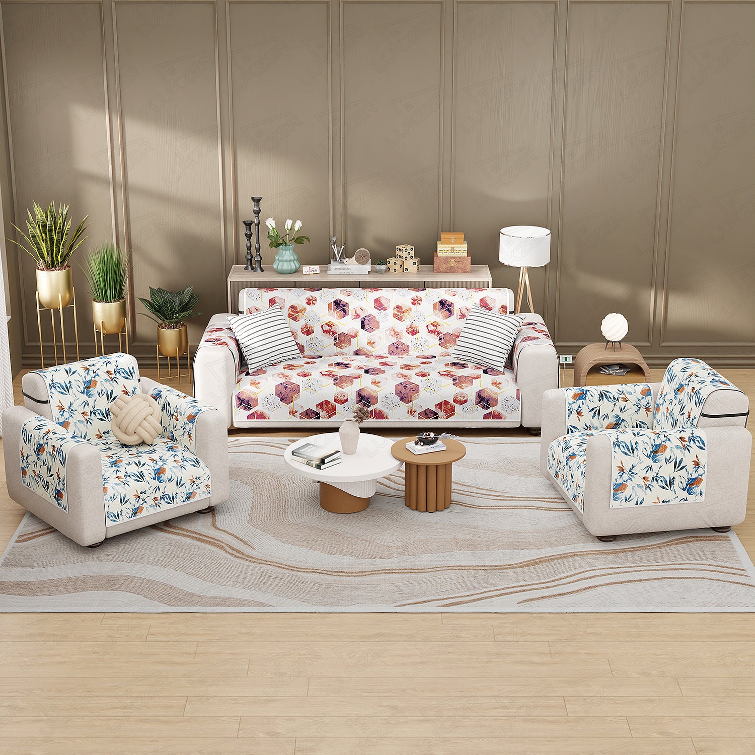 Lukzer Quilted Reversible Sofa Cover Mat with Arms | Polyester Blend 350 GSM Full Coverage &amp; Back Belt for Stability | Washable Furniture Protector.