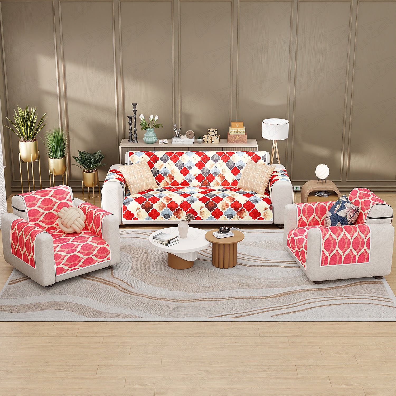 Lukzer Quilted Reversible Sofa Cover Mat with Arms | Polyester Blend 350 GSM Full Coverage &amp; Back Belt for Stability | Washable Furniture Protector.