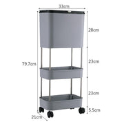 Lukzer 3-Tier Rolling Utility Cart with Trash Bin | Slim Plastic & Steel Organizer (PMR-007/Grey)