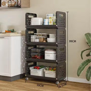Lukzer 4-Tier Multipurpose Detachable Kitchen Storage Rack with Wheels (PMR-002/Black)