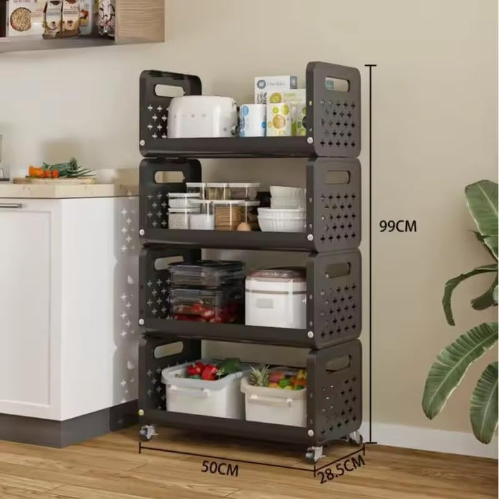Lukzer 4-Tier Multipurpose Detachable Kitchen Storage Rack with Wheels (PMR-002/Black)