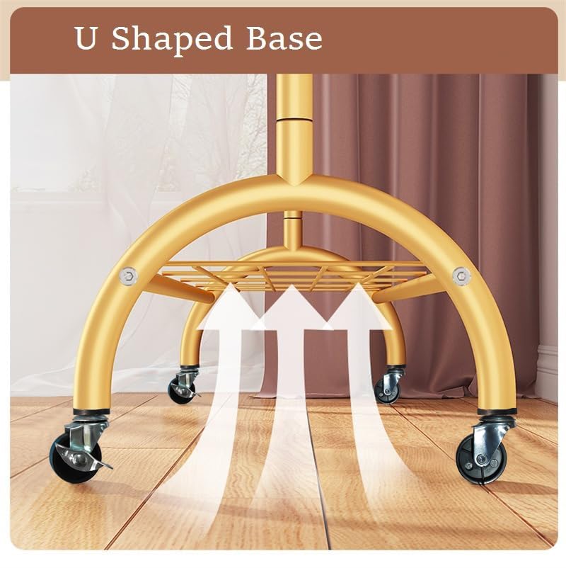 Lukzer Multi-Functional Cloth Rack Stand with Bottom Shelves & Wheels – Cat Ear Design (148x120x38cm, Black/Gold/White)