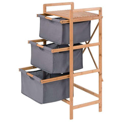 Lukzer 3 Layer Vertical Bamboo Storage Shelf with Removable Fabric Drawers (Grey/CH-011)
