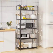 Lukzer Modular Kitchen Storage Rack Plastic & Metal Organizer (5-Tier/PMR-006/Black)