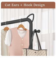 Lukzer Multi-Functional Cloth Rack Stand with Bottom Shelves & Wheels – Cat Ear Design (148x120x38cm, Black/Gold/White)