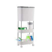Lukzer 3-Tier Rolling Utility Cart with Trash Bin | Slim Plastic & Steel Organizer (PMR-007/White)