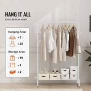 Lukzer Freestanding Metal Cloth Stand with Storage Shelf (MGS-001/White)