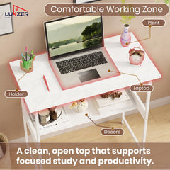 Lukzer Metal & Engineered Wood Kids Study Table with Open Shelf (MST-004S/White & White)