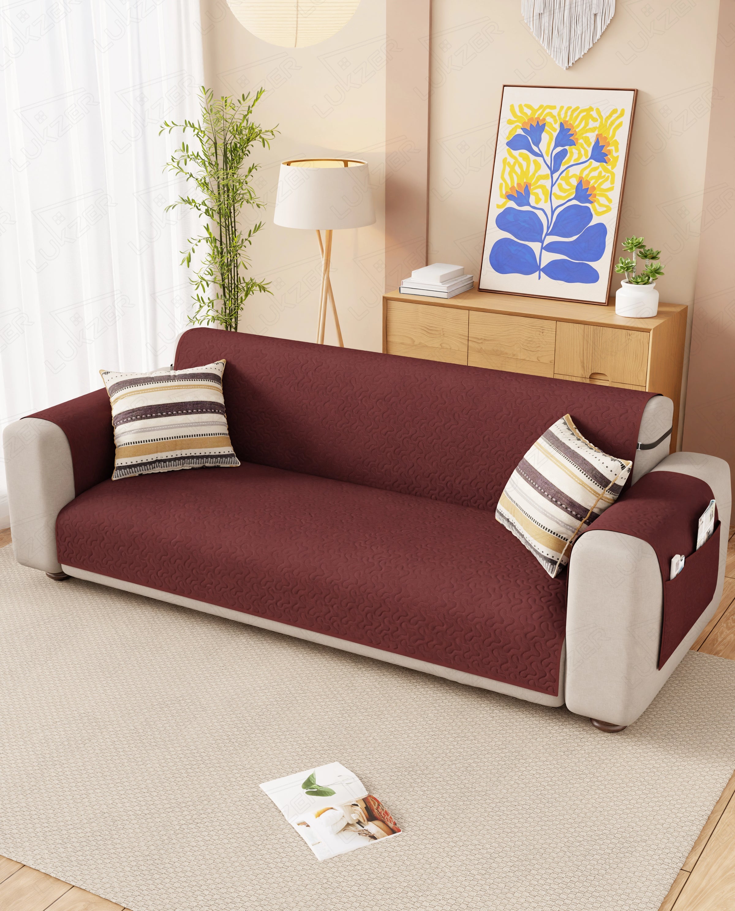 Lukzer Quilted Sofa Mat Stipple Maroon (SC-209-01)