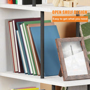 Lukzer L-Shaped Multipurpose Bookshelf & Open Display Rack – Metal Frame & Engineered Wood Shelves (Oak, Brown, White) | MRM-015