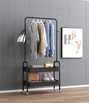 Lukzer 2-in-1 Portable Garment Rack with Wheels & 2-Tier Metal Baskets (Black/White, 32x66x156cm)