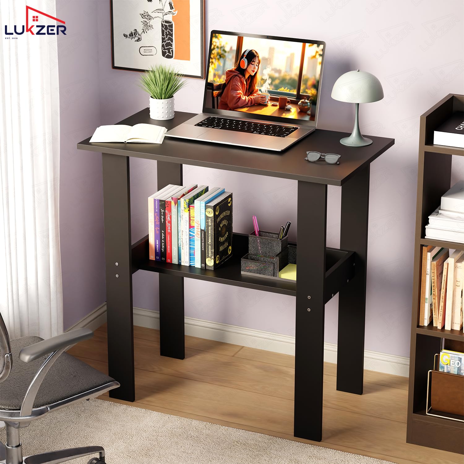 Lukzer Engineered Wood Kids Study Table with Open Shelf (ST-004S/Wenge)
