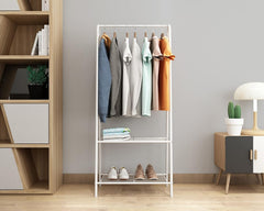 Lukzer Modern Metal Garment Rack with 2 Bottom Shelves – A-Shape - Frame Design (Black/White)