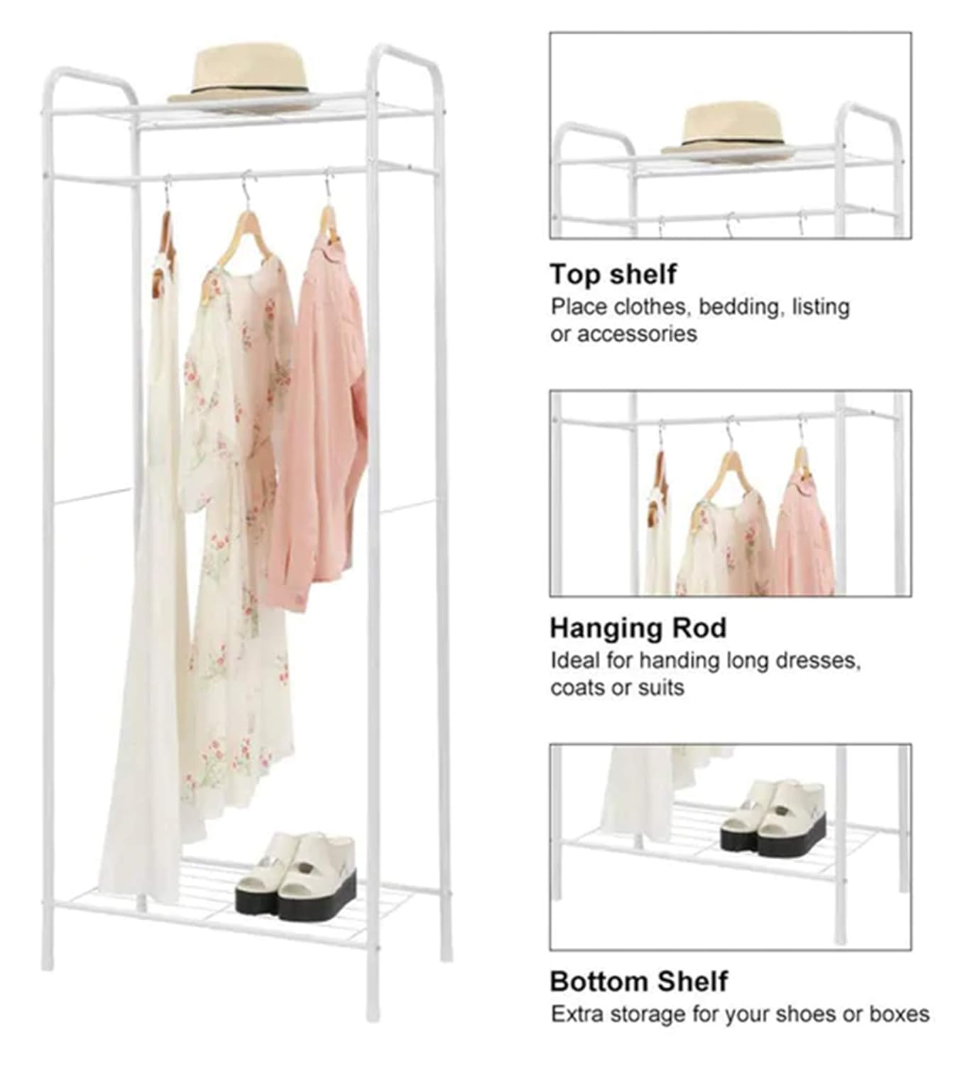 Garment Stand with Top and Bottom Shelves | (163x60x35cm)